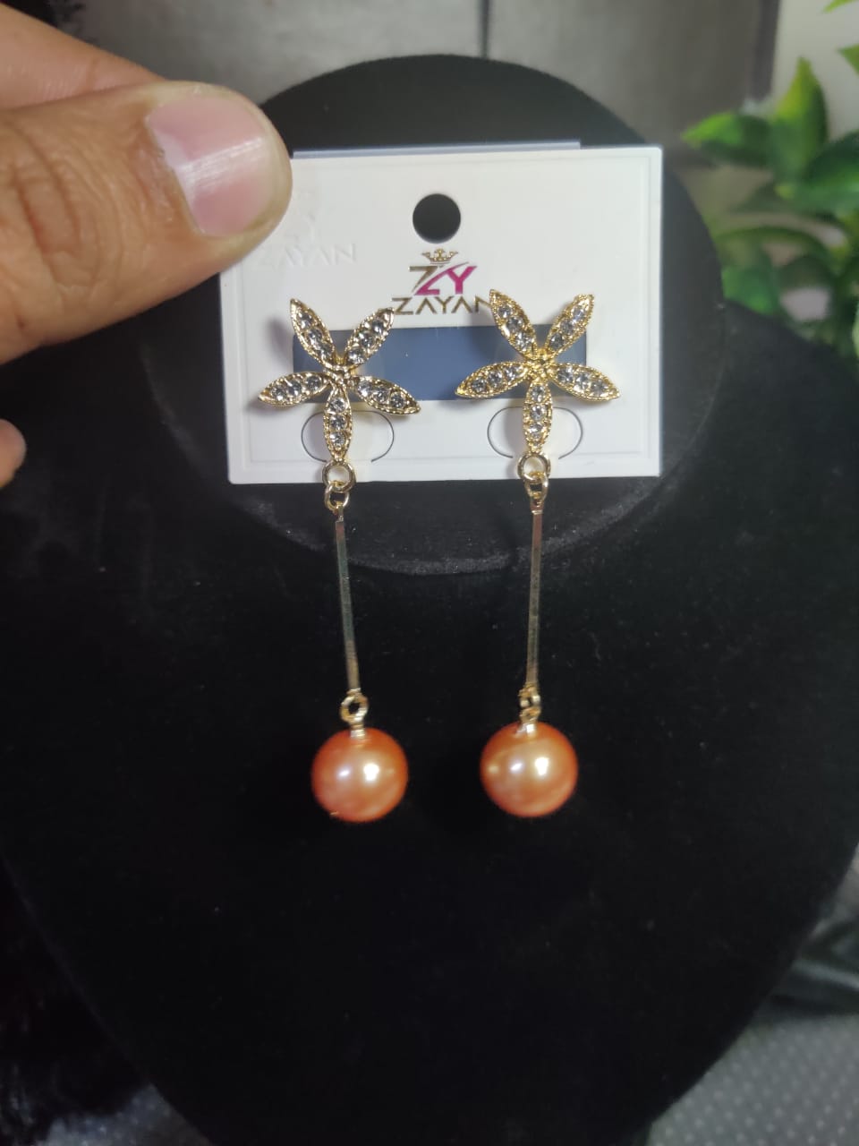 Gold Plated star zircon with Pure Pearl Earrings. - Aroosh Jewellers