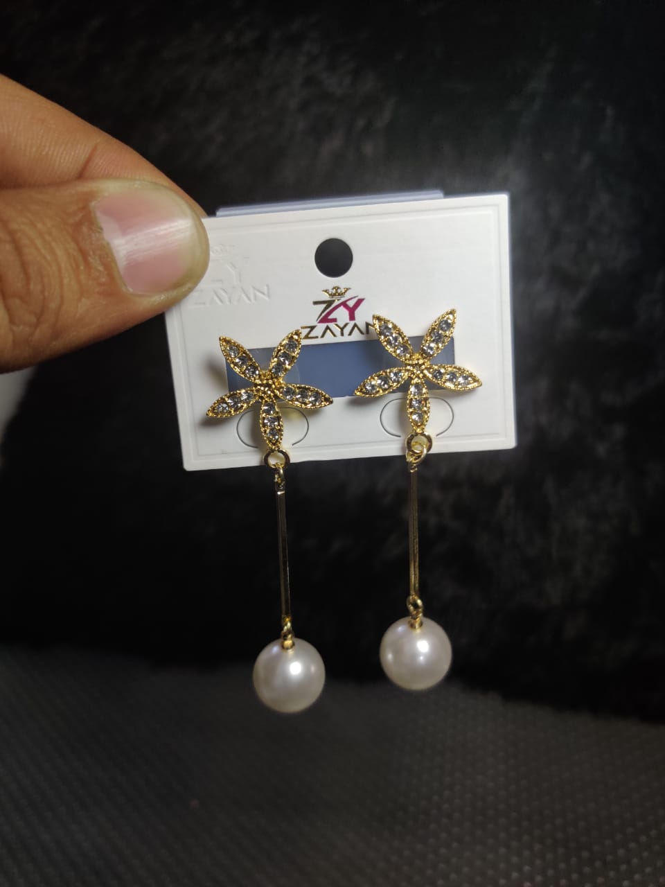 Gold Plated star zircon with Pure Pearl Earrings. - Aroosh Jewellers